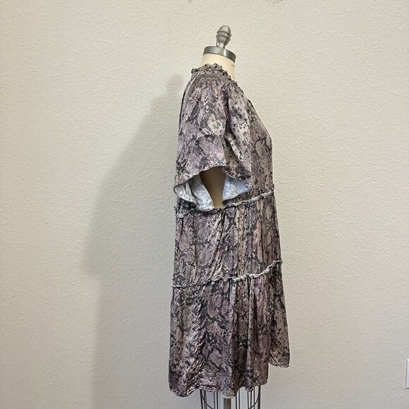 KARLIE Python Tiered Shift Midi Dress w Tassel V-Neck - Picture 7 of 12